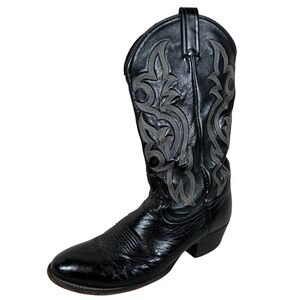 Tony Lama Mens Black Leather Western Cowboy Boots Smooth Ostrich Round Toe Extc